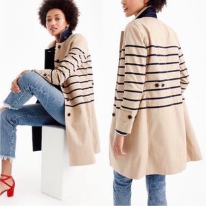 J. Crew Tan Navy Blue Cotton Stripe Lined Trench Coat in Size 0 Petite
